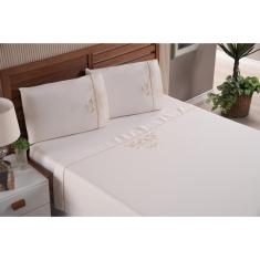 Imagem de Jogo de Cama Lençol Casal Padrão 4 Peças Palha Bordado 100% Algodão