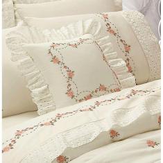 Imagem de Jogo de Lençol Bordado Queen Bouquet Flores 4 Peças Algodão