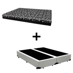 Imagem de Cama Box Casal 138 Bipartido Tecido Sintético Branco Com Colchão Hamburgo Bello Box - 100% Espuma - D28 Preto 54x138x188