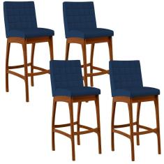 Imagem de Kit 04 Banquetas Altas Cozinha Mila B04 Suede Azul Marinho