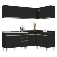 Imagem de Armário de Cozinha Modulado de Canto 6 Peças CP30 com Pia Inox Preto - Lumil