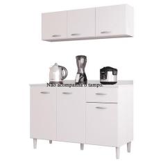 Imagem de Balcão De Pia E Armário Aéreo 120 Cm Branco Brilho - Poquema - Poquema