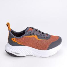Imagem de Tênis Infantil Masculino Esportivo Super Leve Grafite Laranja - Kidy, 