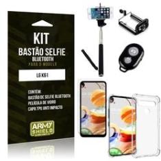 Imagem de Bastão de Selfie Bluetooth LG K61 + Capinha Anti Impacto +Película Vidro - Armyshield