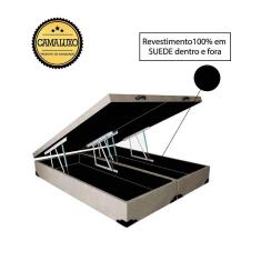 Imagem de Cama Box Baú Luxo Blindado Casal Bipartido AColchoes Suede Bege 41x138x188
