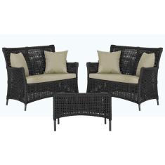 Imagem de 2 Sofá Área e Mesa Igapó Alumínio Pintura Preta Corda Náutica Estofado Impermeável Almofada 7 Trama