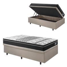 Imagem de Base Box Baú 88x188 Linho Bege com Colchão Gransleep Molas Verticoil