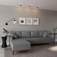 Imagem de Sofá 4 Lugares Tarija Com Chaise Esquerdo Linho Cinza - Mobly