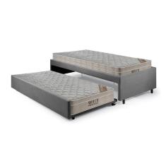 Imagem de Bicama Box Solteiro Suede Cinza 88x188 Com Dois Colchões Airtech Molas Ensacadas Ortobom