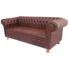 Imagem de Dois Sofás Chesterfield Luiz Xv 2,00M C. Ecológico Marrom Sala De Esta