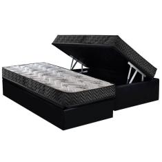 Imagem de Conjunto Box Baú Solteiro Colchão Espuma Paropas D45 Pasquale Wave Black + Base Crc Suede Black (88x188)