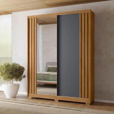 Imagem de Guarda Roupa Casal 2 Portas Com Espelho Ripado 3 Gavetas Colorado - Freijó - Cinza