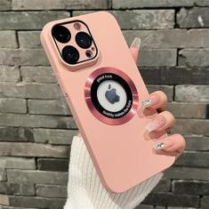 Imagem de Capa magnética para iphone 11 12 13 14 15 pro max capa de cor sólida para iphone 15 14 pro caso com filme de câmera, rosa, para iphone 13