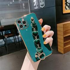 Imagem de Luxo chapeamento amor coração pulseira capa de telefone para iphone 13 11 pro max xr xs 7 8 plus se2 12 mini cor corrente de pulso capa de silicone, verde, para iphone 8 plus
