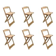 Imagem de Kit 6 Banquetas Bistrô Dobravél em Madeira Padrão sem Pintura / Crua
