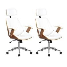 Imagem de Kit 2 Cadeiras de Escritório Presidente Giratória com Apoia Cabeça Office Lisboa Branco