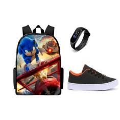 Imagem de Bolsa Masculina Lançamento Escolar Mais Tênis Juvenil E Relógio Led To