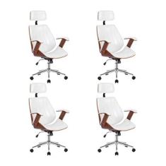 Imagem de Kit 4 Cadeiras Escritório Presidente Giratória Kopenhagen Apoia Cabeça Branco