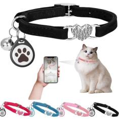 Imagem de Coleira de gato brilhante com cinto de segurança e sino ajustável de 20 a 33 cm para gatinho, coleira personalizada para gatos com código QR, nome do animal de estimação e número de telefone on-line,