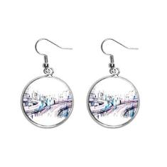 Imagem de Brinco feminino com pingente de prata e arranha-céus de construção moderna