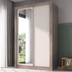 Imagem de Guarda-roupa Solteiro 2 Portas com Espelho - Yescasa Castanho/OffWhite