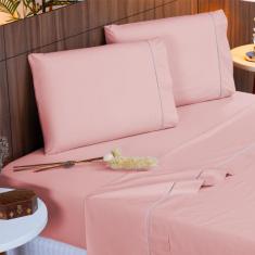 Imagem de Jogo de Cama King 140 fios Ponto Palito Rosé Valle Enxovais 4 peças