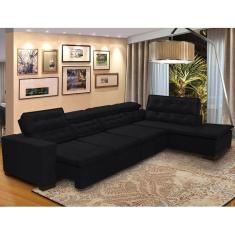 Imagem de Sofá 7 Lugares Canto Assento Retrátil Pillow Chaise E 3,60 x2,20 m Sttilo PRETO - MegaSul