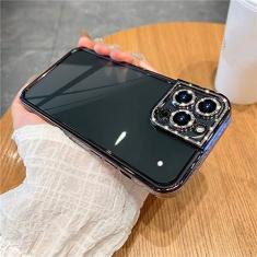 Imagem de Capa protetora macia com strass e brilho de luxo para iPhone 14 13 12 11 Pro Max Mini XS X XR 7 8 Plus SE Plating Silicone Clear Cover, Black, For iPhone13 Mini
