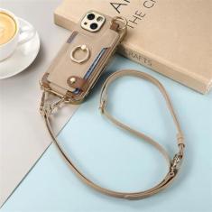 Imagem de Para iphone 15 14 plus 13 12 11 pro max chapeamento caso do telefone alça de pulso anel com cordão longo & amp; Capa de couro PU com corda de mão curta, cáqui, para iPhone 13 Pro Max