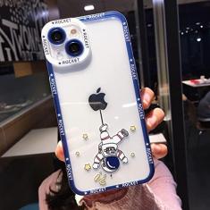 Imagem de Capa de telefone astronauta transparente e macia para iphone 11 12 13 14 Pro Max XS X XR 7 8 Plus capa de silicone à prova de choque, azul marinho, para iphone 14