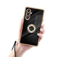 Imagem de Capa para Samsung Galaxy A13 5G, capa de telefone a13 para mulheres galvanoplastia com borda de ouro rosa, elegância de luxo fundo de cor única capa de proteção de TPU macio para câmera completa com