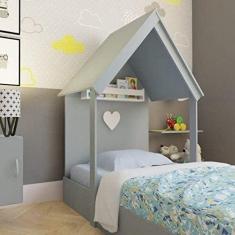 Imagem de Cama Infantil 1 Prateleira Casinha Helena Bramov Móveis Cinza Cristal