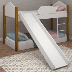 Imagem de Beliche Infantil Branco E Mel C/ Colchões E Escorregador