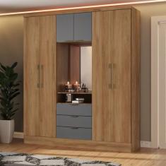 Imagem de Guarda Roupa Casal Com Espelho 6 Portas Aspen Carraro Freijó C/ Titâni