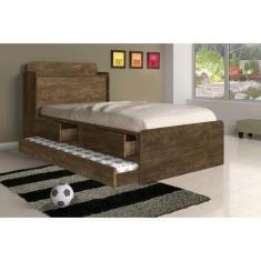 Imagem de Cama Tamires Solteiro 0,88cm Com Auxiliar Castanho Dois Colchões - Cam