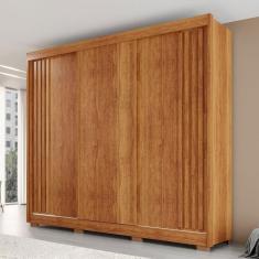 Imagem de Guarda-Roupa Casal Dortmund 3 Portas 4 Gavetas com Pés Ripado 100% Mdf Cinamomo - Pnr Móveis