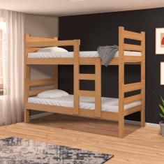 Imagem de Beliche Reforçada Em Madeira Maciça Com 02 Colchões Solteiro Nogueira Brie Jm Móveis