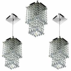 Imagem de Kit 1 Lustre Cristal Acr. Spark + 2 Pendentes Spark - Marryluz
