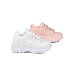 Imagem de Kit 2 Tênis Buffalo Feminino Plataforma Branco e Rosa-Feminino