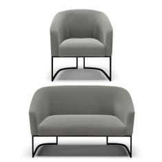 Imagem de Sofá Namoradeira E Poltrona Base Industrial Preto Stella Suede D03 - D'rossi Cor Grafite