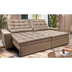 Imagem de Sofá Retrátil e Reclinável 2,72m Molas Ensacadas Cama Inbox Catar Velusoft Bege