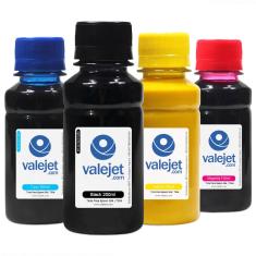 Imagem de Kit 4 Tintas Para Epson 504 | T504 Pigmentada Black (200ml) | Corante Coloridas (100ml) - Valejet
