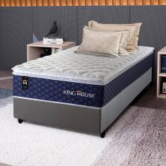 Imagem de Conjunto Cama Box c/ Molas Ensacadas Lagras Azul Solteiro 88x188x66