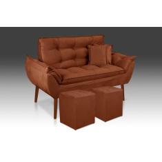 Imagem de Kit 01 Namoradeira + 02 Puff Quadrado +02 Almofadas Suede  Terracota -