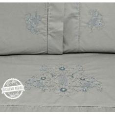 Imagem de Jogo Lençol Queen Bordado Crivo 4 Pc 100% Algodão Ponto Palito - Ingri