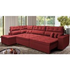 Imagem de Sofá de Canto Retrátil e Reclinável Esquerdo 3,40x2,36m Molas Cama Inbox Espanha Velusoft Vermelho