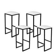 Imagem de Jogo 4 Banqueta Alta Cozinha Balcão Bistrô Industrial Preta Assento Es