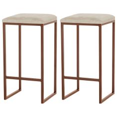 Imagem de Kit 2 Banqueta Decorativa Billie Base Bronze Veludo Bege - Gran Belo
