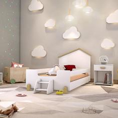 Imagem de Cama De Criança Infantil Com Escadinha Solteiro Ayla - Branca E Natural - Branco