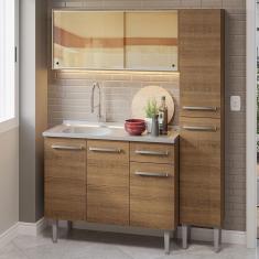 Imagem de Armário De Cozinha Compacta 137cm Com Pia Rustic Emilly Madesa 08 Rustic